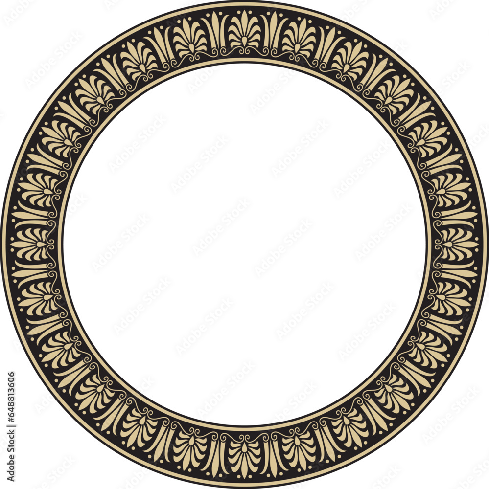 Vector gold and black round classical Greek ornament. European ornament. Border, frame, circle, ring Ancient Greece, Roman Empire..