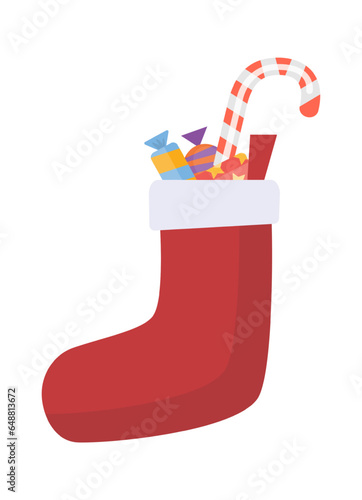 christmas socks. cartoon xmas mew year sock with sweets candies, holiday party decoration attribute. vector cartoon objetcs.