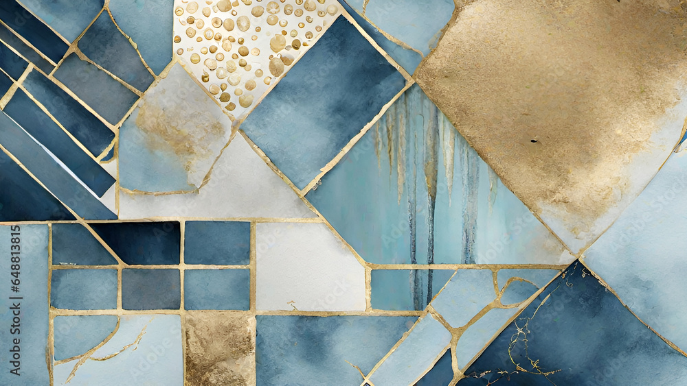 Abstract watercolor paint background by gradient deep blue color with liquid fluid grunge texture for background, banner gold