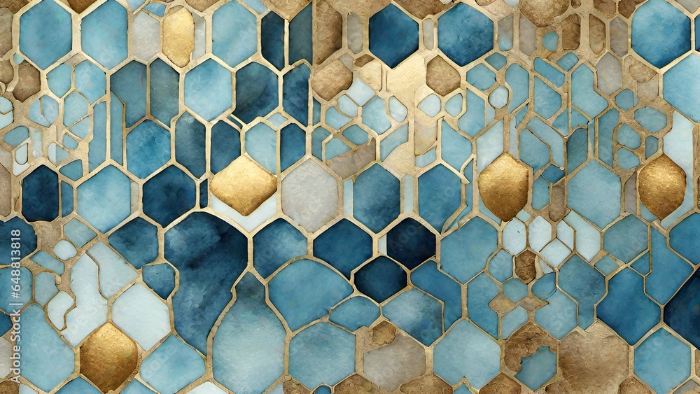Abstract watercolor paint background by gradient deep blue color with liquid fluid grunge texture for background, banner gold