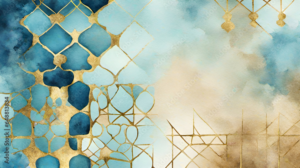 Abstract watercolor paint background by gradient deep blue color with liquid fluid grunge texture for background, banner gold