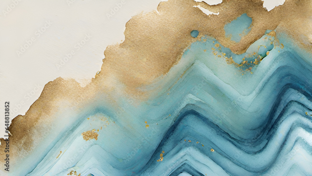 Abstract watercolor paint background by gradient deep blue color with liquid fluid grunge texture for background, banner gold