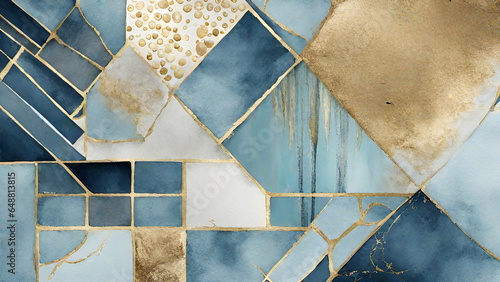 Obraz na płótnie Abstract watercolor paint background by gradient deep blue color with liquid fluid grunge texture for background, banner gold w salonie