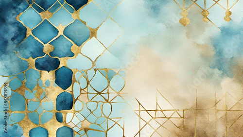 Obraz na płótnie Abstract watercolor paint background by gradient deep blue color with liquid fluid grunge texture for background, banner gold w salonie