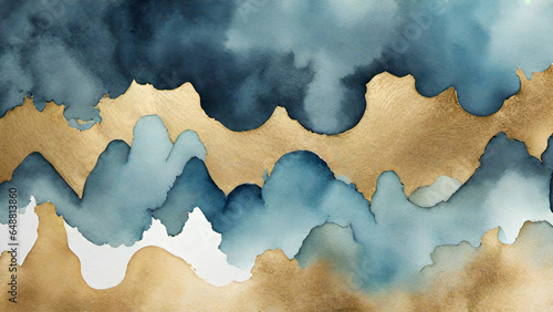 Obraz na płótnie Abstract watercolor paint background by gradient deep blue color with liquid fluid grunge texture for background, banner gold w salonie