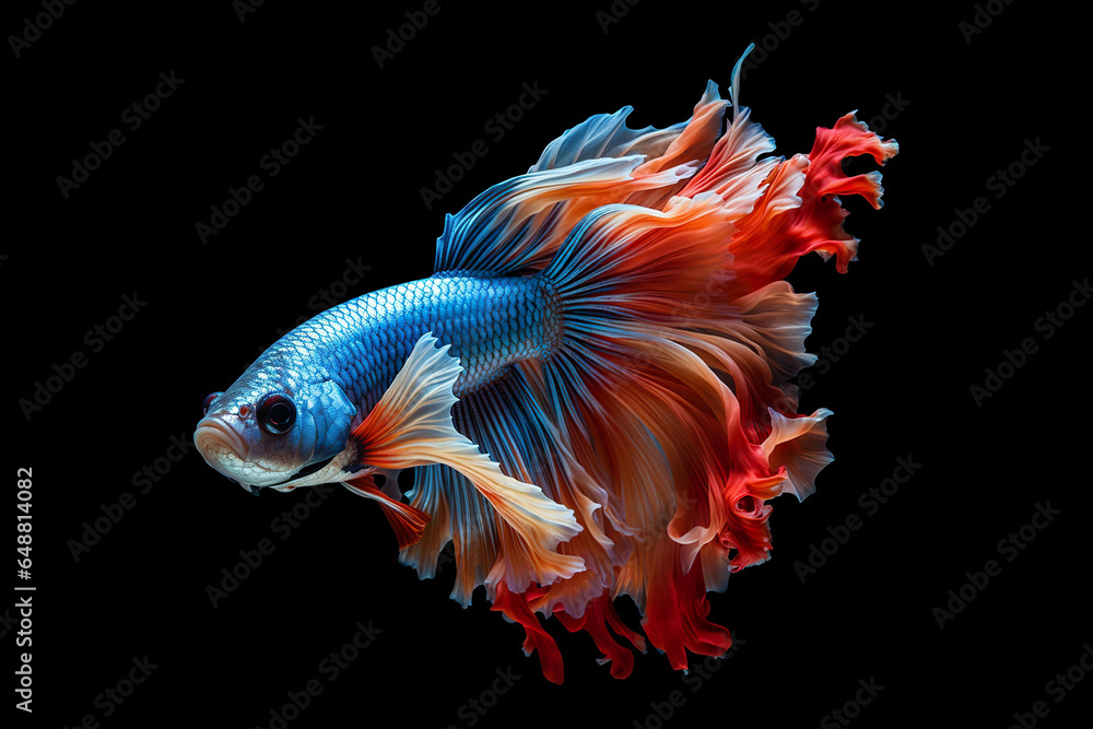Siamese fighting fish isolated on black background. 