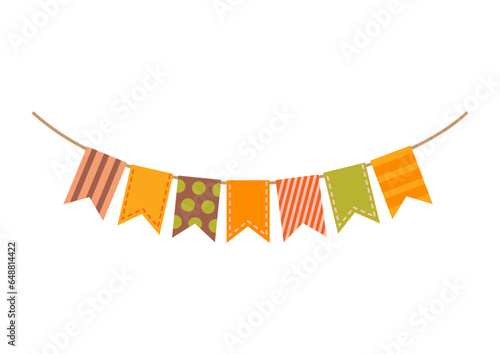 Autumn colors party flag garland on white background.