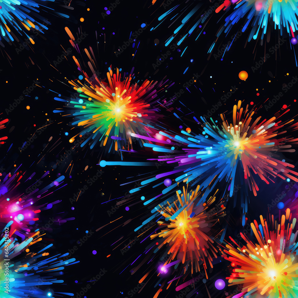 Fototapeta premium Colorful paint splashes on black background repeat pattern