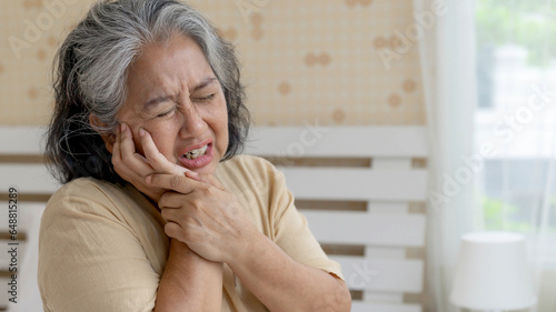Asian senior woman patients Toothache hurts - Elderly patients medical and healthcare concept