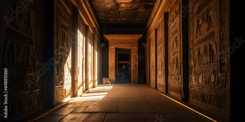 Mystic Egyptian hieroglyphs in Egypt Edfu temple, Aswan. Generation AI