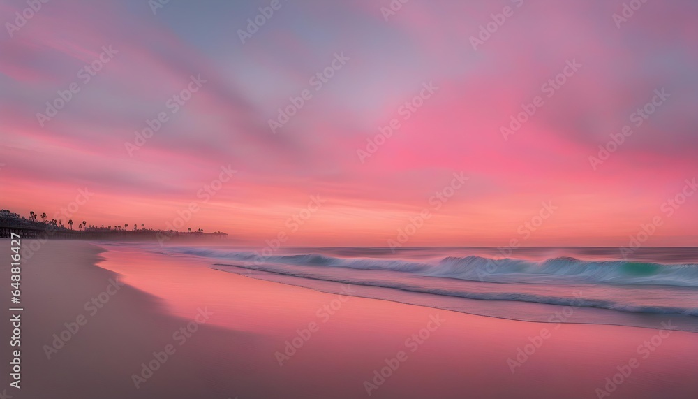 A cotton candy theme sunrise at the beach.