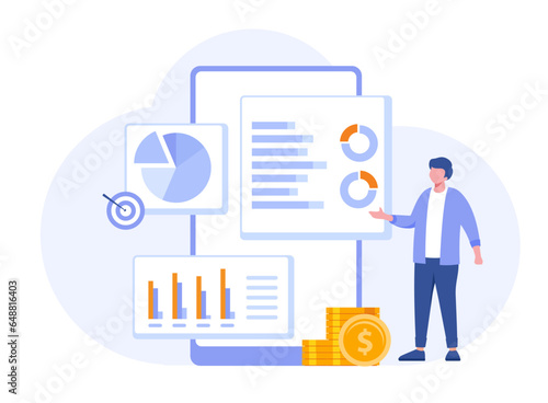 Financial concept, sales strategy, team work, corporate budget, growth income, investment business, flat vector banner for landing page website