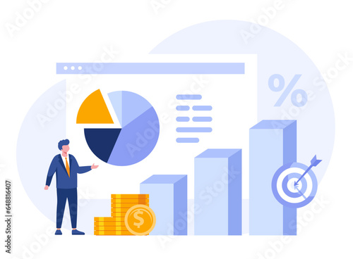 Financial concept, sales strategy, team work, corporate budget, growth income, investment business, flat vector banner for landing page website