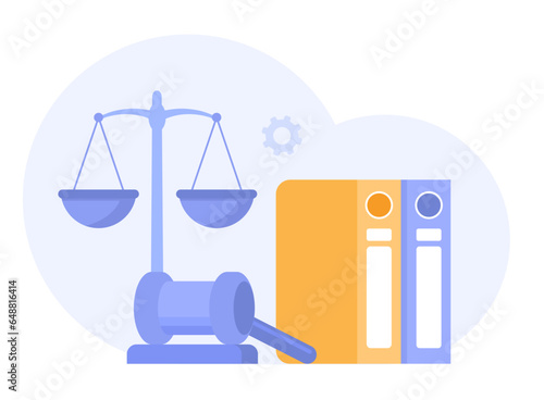Law and justice scenes. lawyer consulting client, judge knocking with wooden hammer. Legal advice concept and consultation. Judgment. Flat vector illustration for banner and website