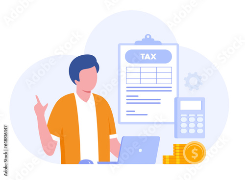 Paying tax, income tax, business tax consultant, finance and accounting, document tax, revenue, flat vector banner for landing page website © yelosmiley