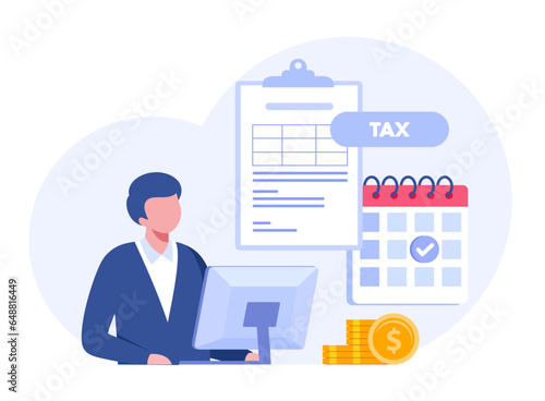 Paying tax, income tax, business tax consultant, finance and accounting, document tax, revenue, flat vector banner for landing page website