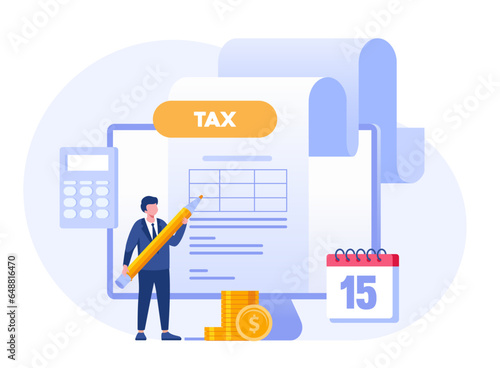 Paying tax, income tax, business tax consultant, finance and accounting, document tax, revenue, flat vector banner for landing page website