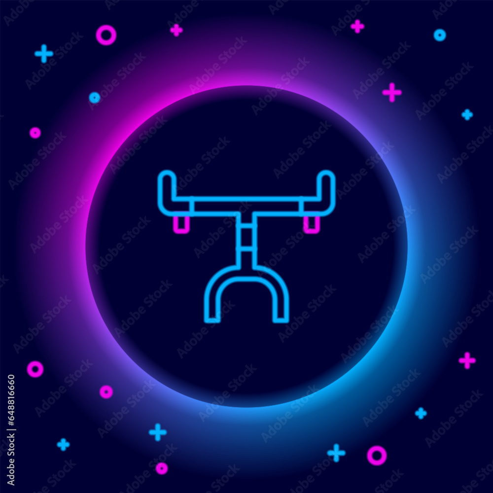 Glowing neon line Bicycle handlebar icon isolated on black background. Colorful outline concept. Vector Glowing neon line Bicycle handlebar icon isolated on black background. Colorful outline concept. Vector