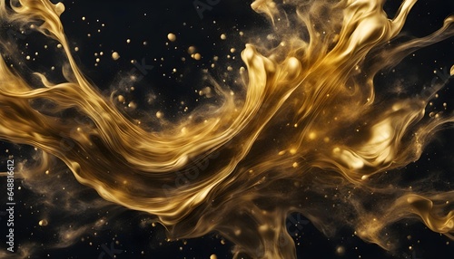 Golden sparkling abstract background, luxury black smoke, acrylic paint underwater explosion.