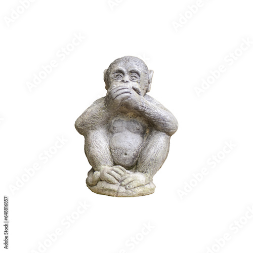 monkey small statue with the concept of close your mouth or speak no evil. on transparent background