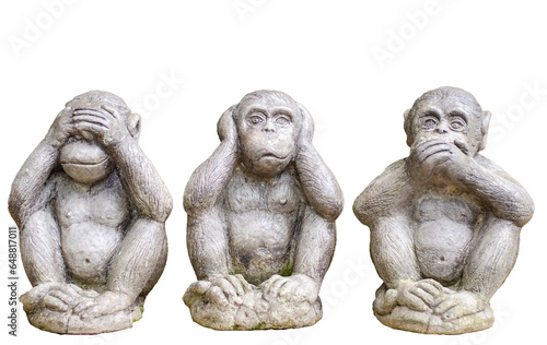Naklejka na ścianę Three monkey small statues with the concept of Close your eyes, close your ears, close your mouth. on transparent background