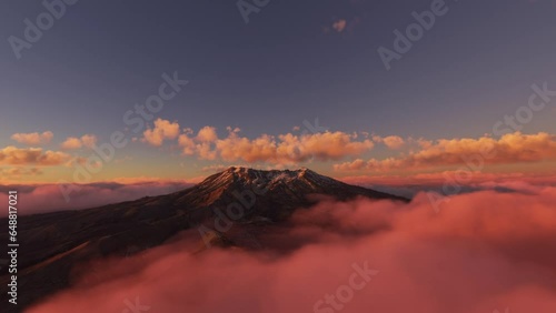 Aerial drone view at sunset of Mount Ruapehu on the North Island in New Zealand photo