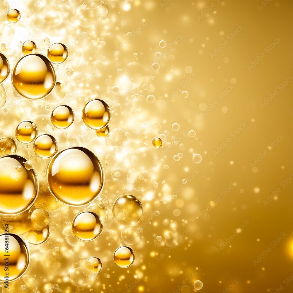 abstract pc desktop wallpaper background with flying bubbles on a gold background. aspect ratio 16:9 . Generative