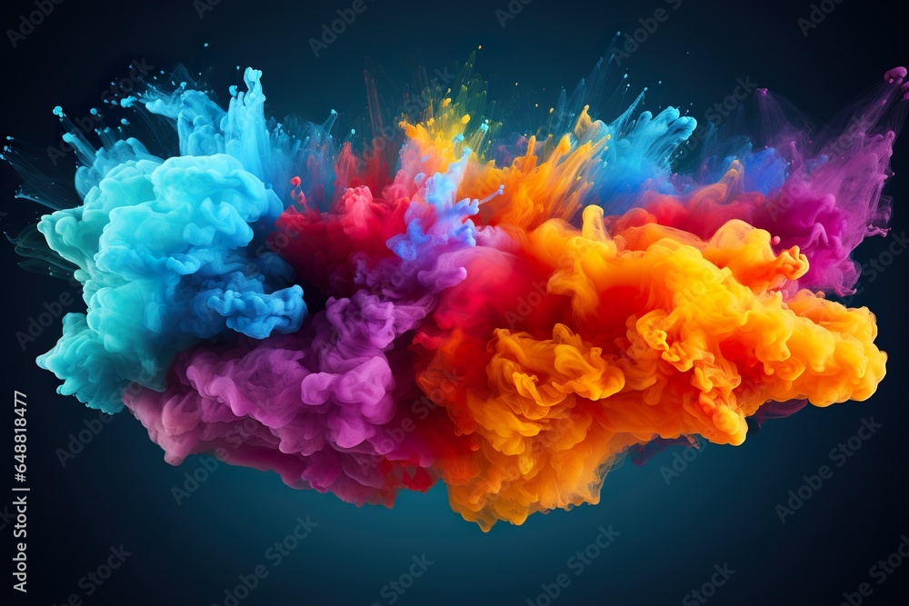 Colorful rainbow paint splash powder explosion.