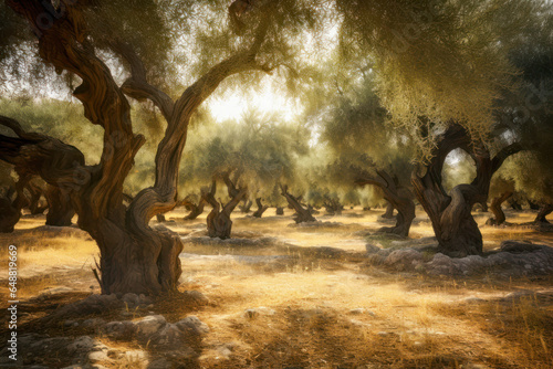 Centennial olive grove of the Andalusian countryside. Generative AI.