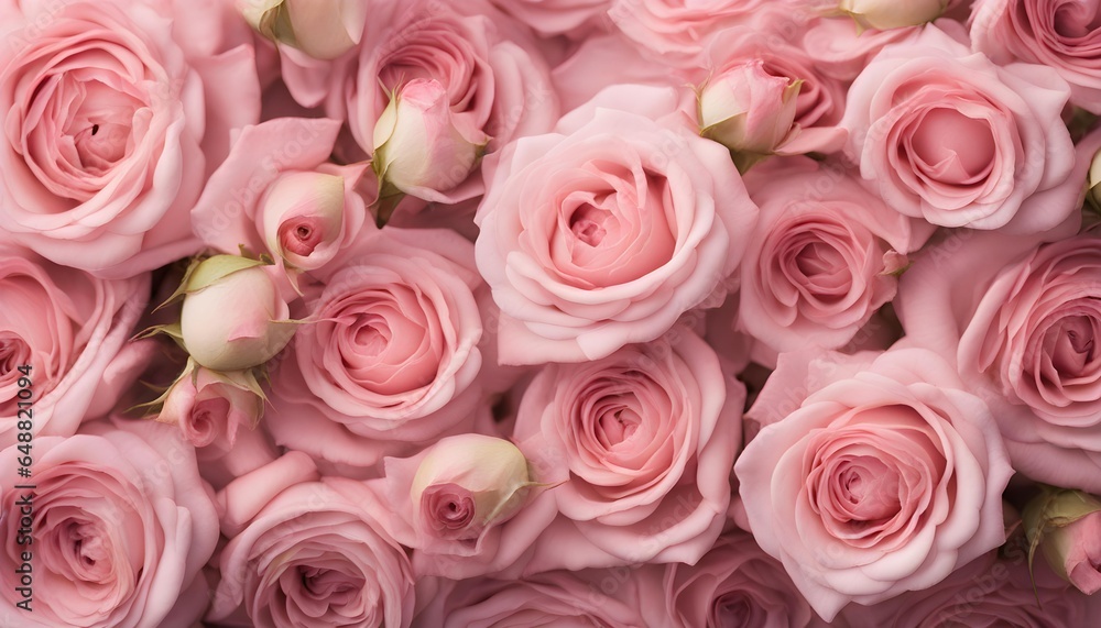 pink Rose flowers blooming in pastel pink color. Natural background.