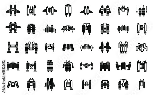 Jetpack icons set simple vector. Kid fly. Super aircraft