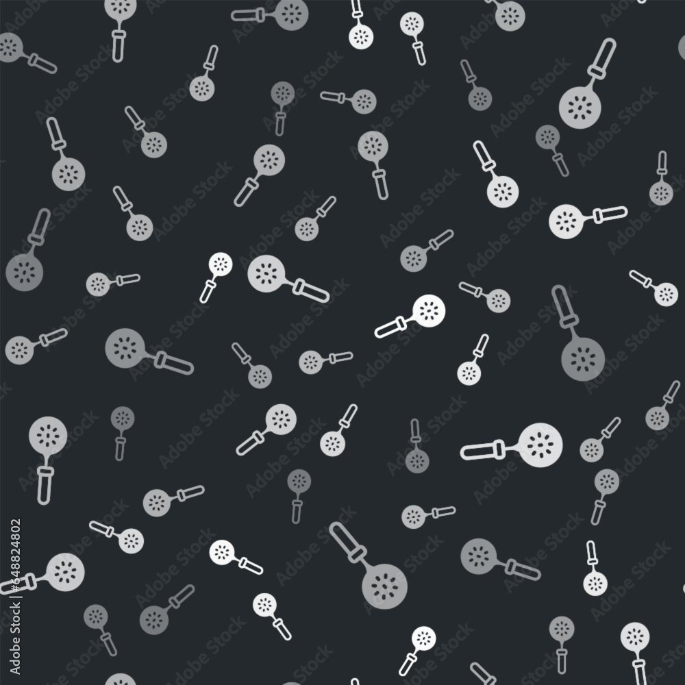 Grey Spatula icon isolated seamless pattern on black background. Kitchen spatula icon. BBQ spatula sign. Barbecue and grill tool. Vector Grey Spatula icon isolated seamless pattern on black background. Kitchen spatula icon. BBQ spatula sign. Barbecue and grill tool. Vector