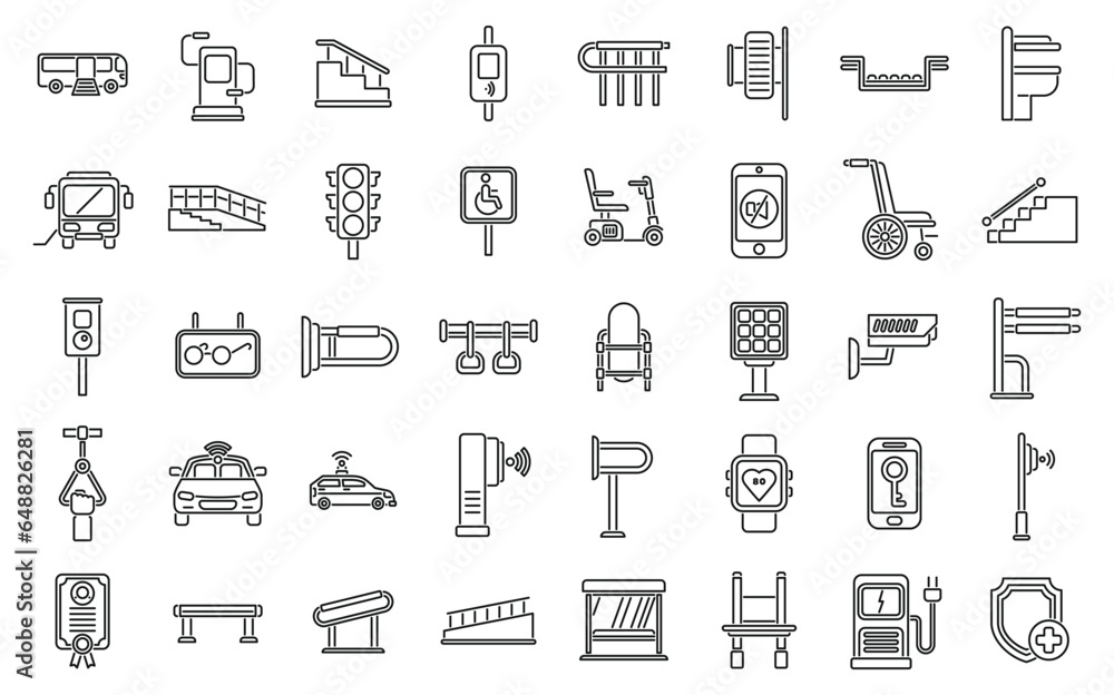 Accessible environment icons set outline vector. Free care. City access