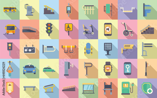 Accessible environment icons set flat vector. Free care. City access