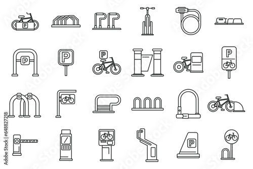 Bicycle parking icons set outline vector. Bike park. Rent cycle