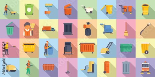 Man street cleaner icons set flat vector. Urban mask. People trash