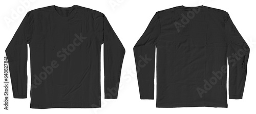 Blank Black Long Sleeves T-Shirt Template Short Sleeves Front and Back Isolated