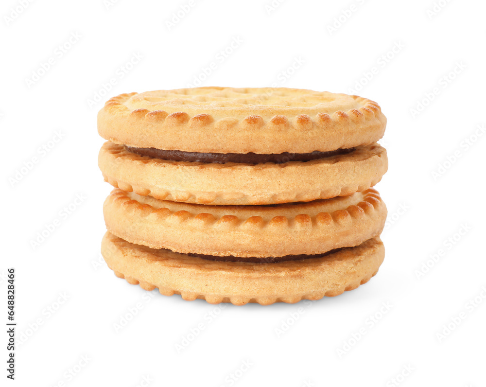 Tasty sandwich cookies with cream isolated on white Tasty sandwich cookies with cream isolated on white