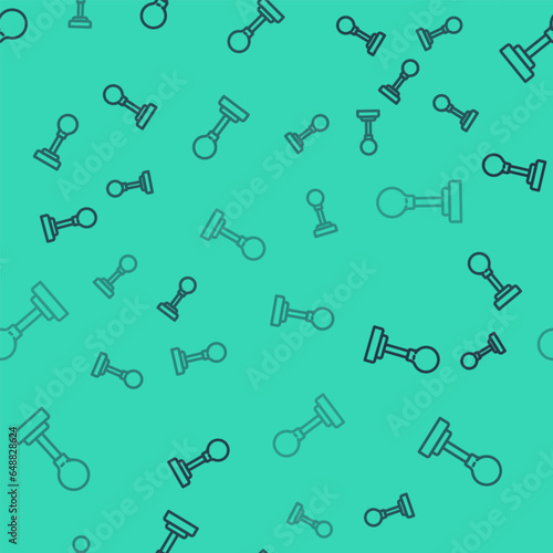 Black line Gear shifter icon isolated seamless pattern on green background. Manual transmission icon. Vector