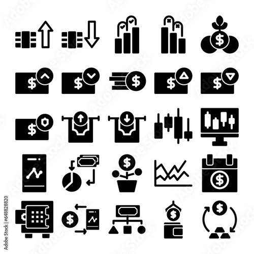 A collection of financial themed icons suitable for various financial or investment themed design projects