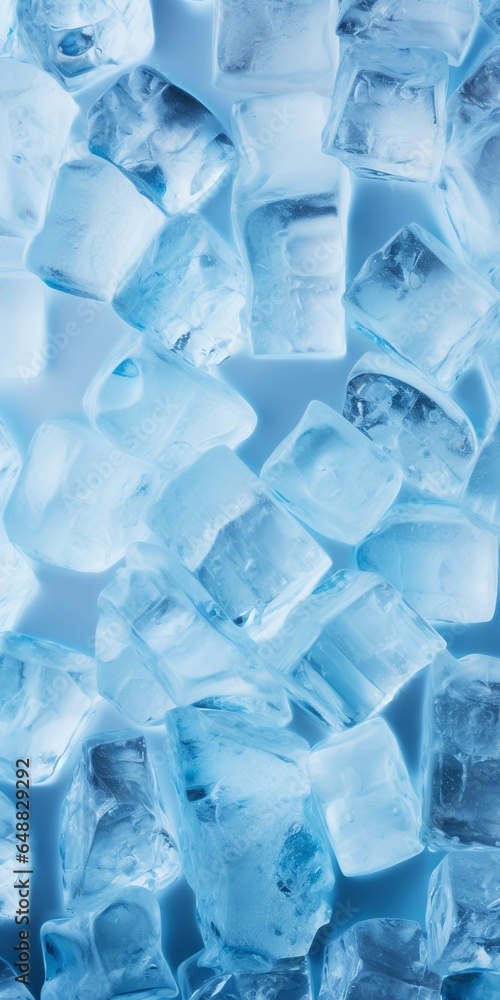 Ice cubes bluish background. Frozen water. Cold fresh concept. Generative AI Ice cubes bluish background. Frozen water. Cold fresh concept. Generative AI