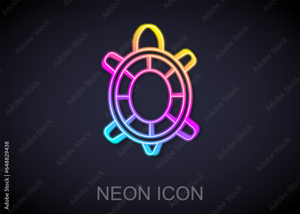 Fototapeta premium Glowing neon line Turtle icon isolated on black background. Vector
