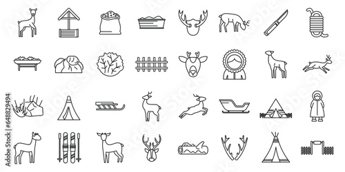 Reindeer herding icons set outline vector. Animal herd. Nature bambi