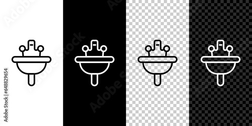Set line Washbasin with water tap icon isolated on black and white, transparent background. Vector