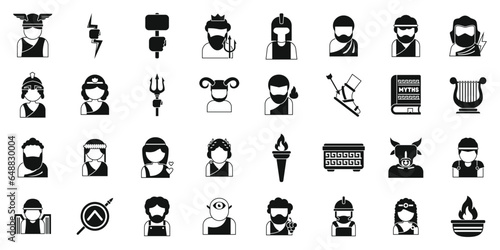 Greek mythology icons set simple vector. Roman god. Athena venus