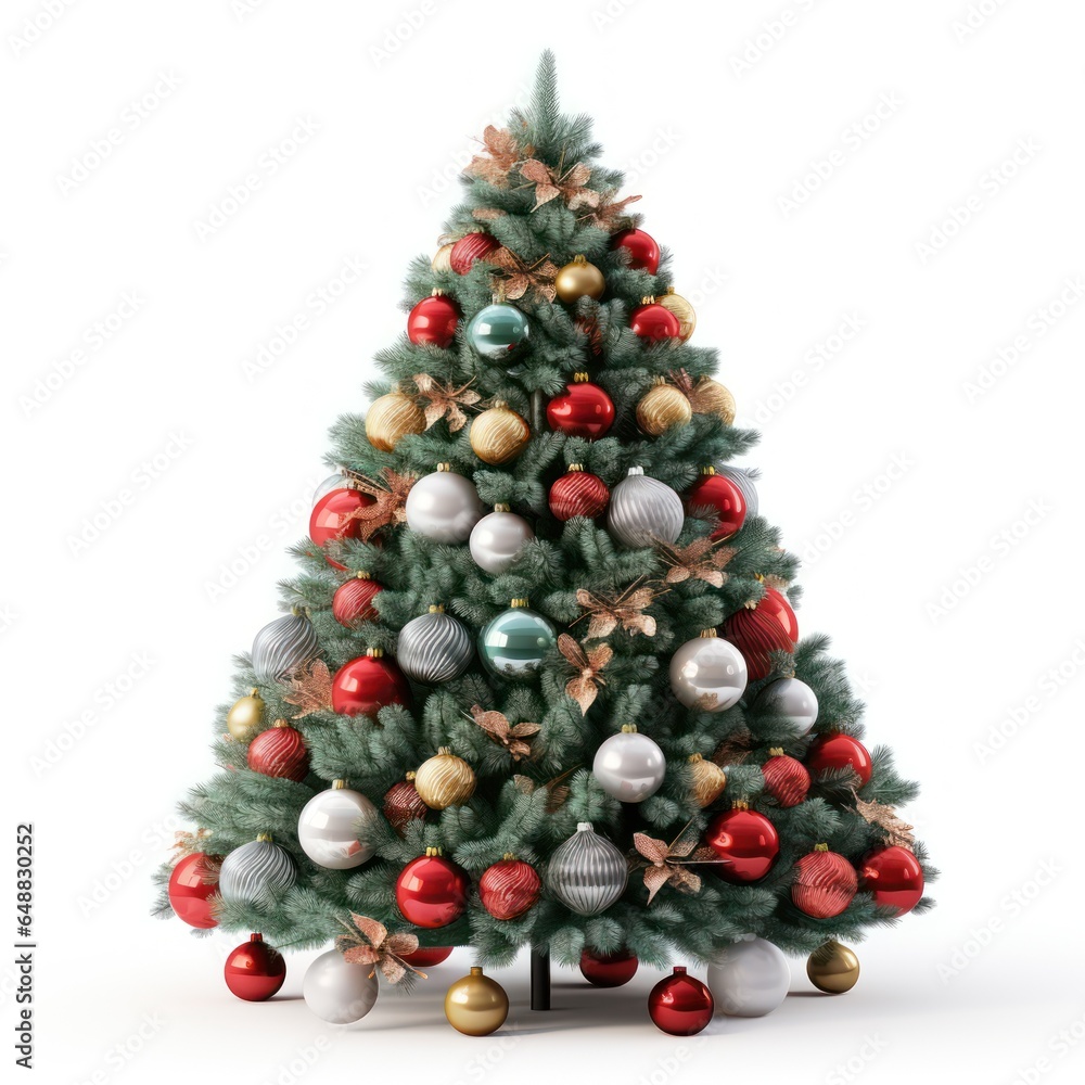 Snowy Fir Tree Decorated with White and Silver Ornaments Snowy Fir Tree Decorated with White and Silver Ornaments
