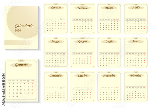 Calendar 2024 on Italian language with italian holidays	