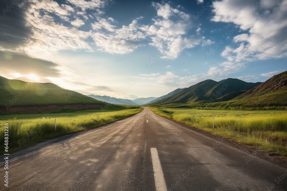 Empty road winds through a nature landscape, AI generated Empty road winds through a nature landscape, AI generated