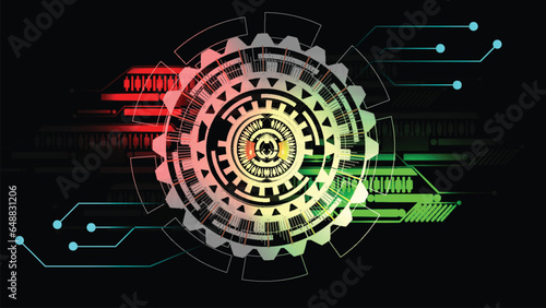 Digital technology vector connected HUD elements green, red color eps technology background. photo