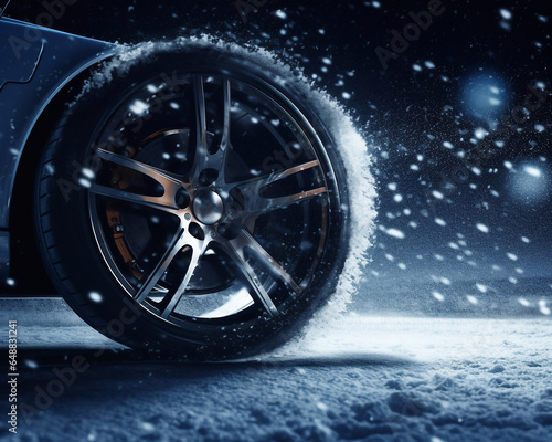 wheels of a car on a snow covered road
